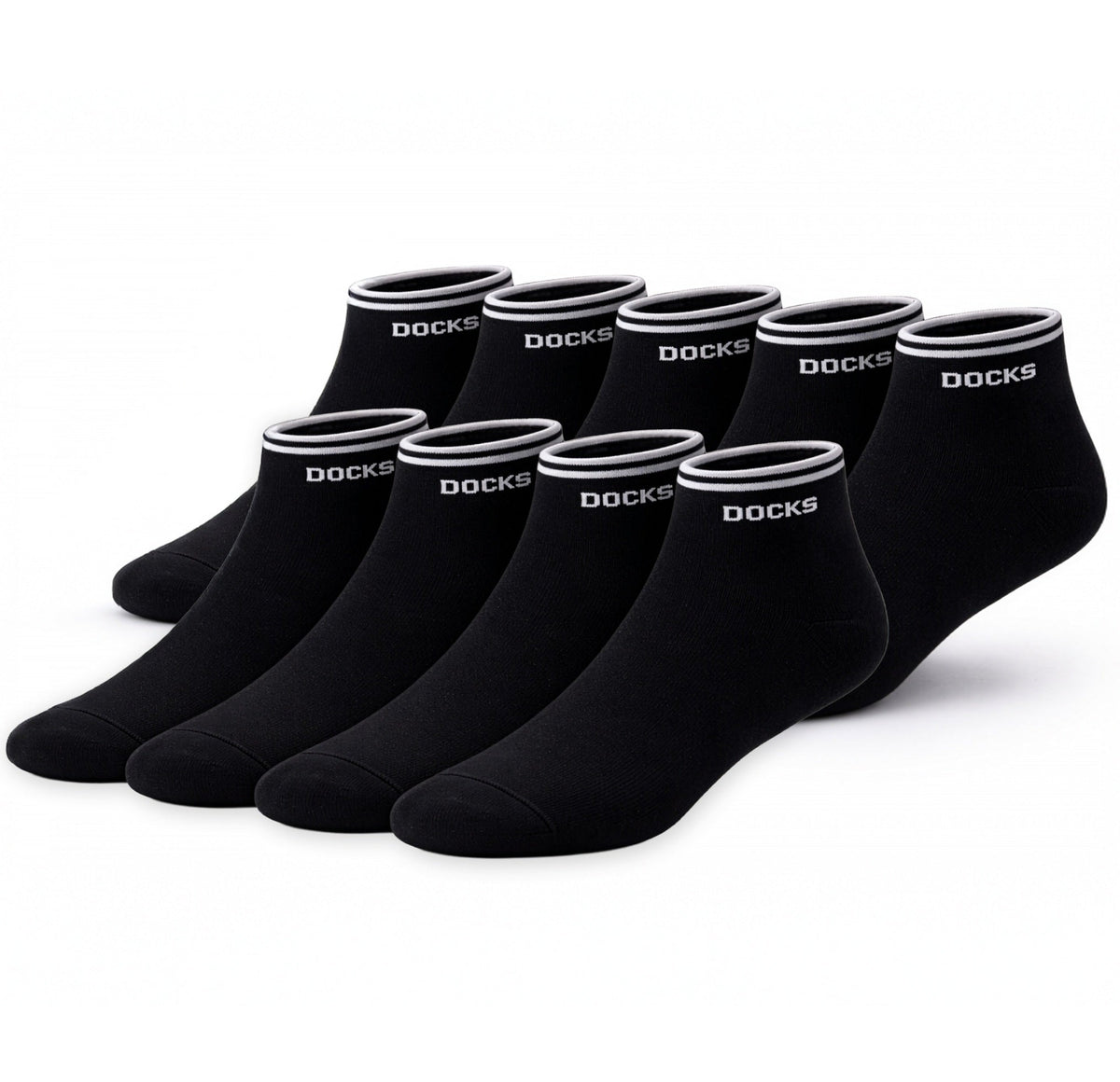 9er Pack DOCKS Sneaker Socken Baumwolle Atmungsaktive Damen&Herren schwarz 39-42
