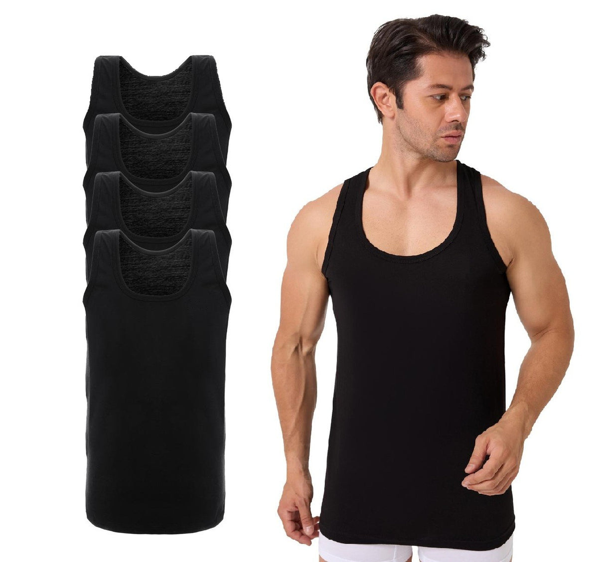 Bequeme Herren Unterhemden 4er-Pack 100% Baumwolle Weiß Schwarz in M L XL XXL