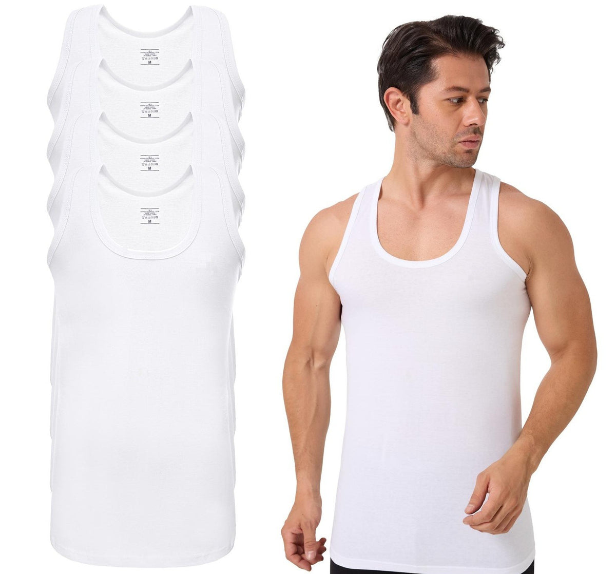 Bequeme Herren Unterhemden 4er-Pack 100% Baumwolle Weiß Schwarz in M L XL XXL