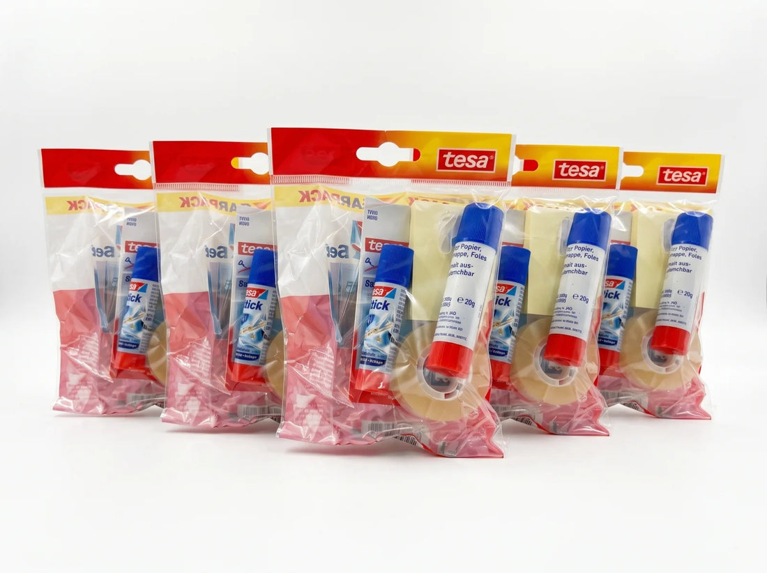 5x tesa Sparpack Büro-Set Klebestift 20 g, Klebefilm, Haftnotizen & mehr