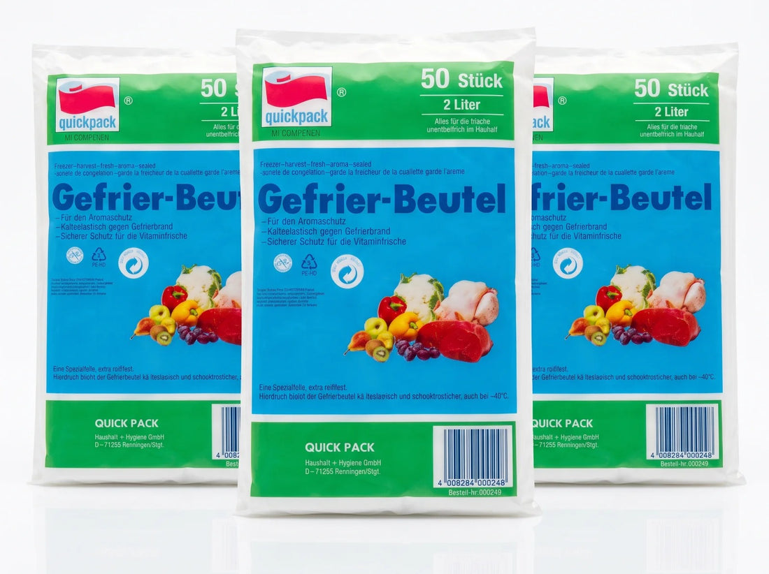 3 x quickpack Gefrierbeutel 2 Liter, 50 Stück, reißfest, bis -40 °C