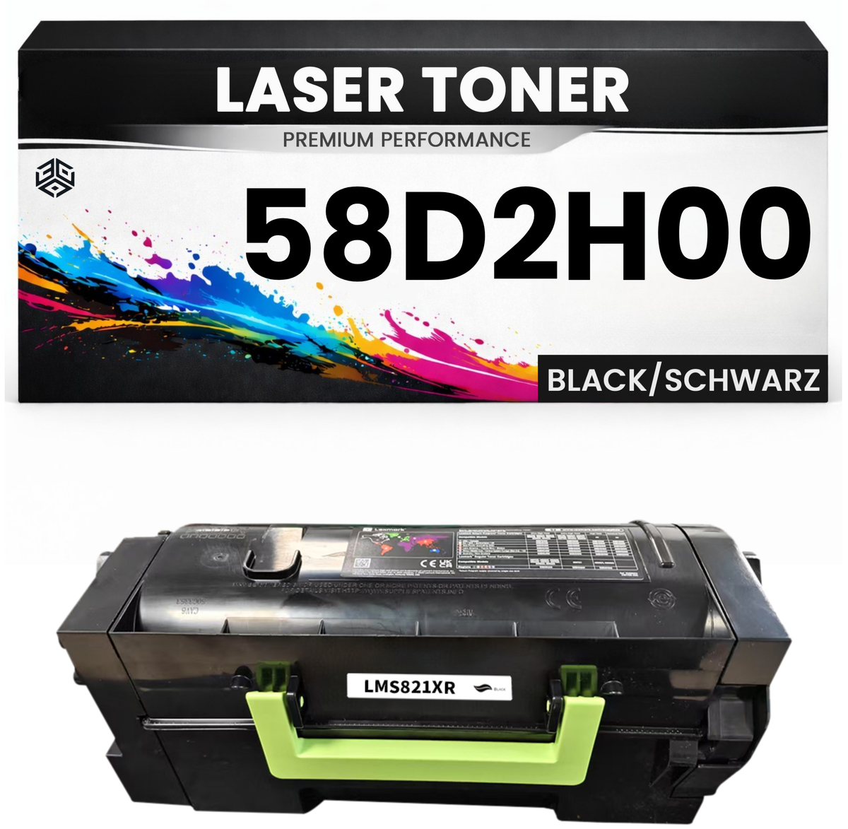 2 x Toner 58D2H00 für Lexmark Tonerkartusche Schwarz hochwertige Premium Alternative MS725dvn/821n/821dn/822de/823dn/823n/825dn/826de MX721ade