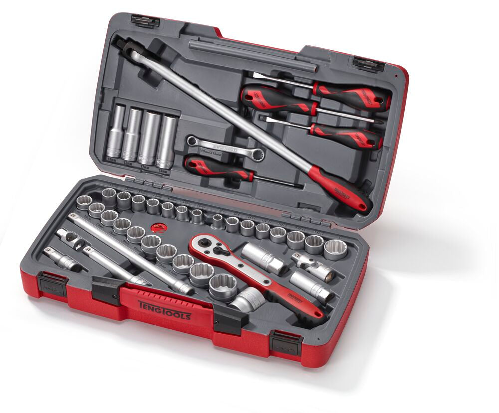 Teng Tools MECCA PRO 1/2"-Steckschlüssel- & Werkzeug-Set, mm/AF, 44 Teile – T1244